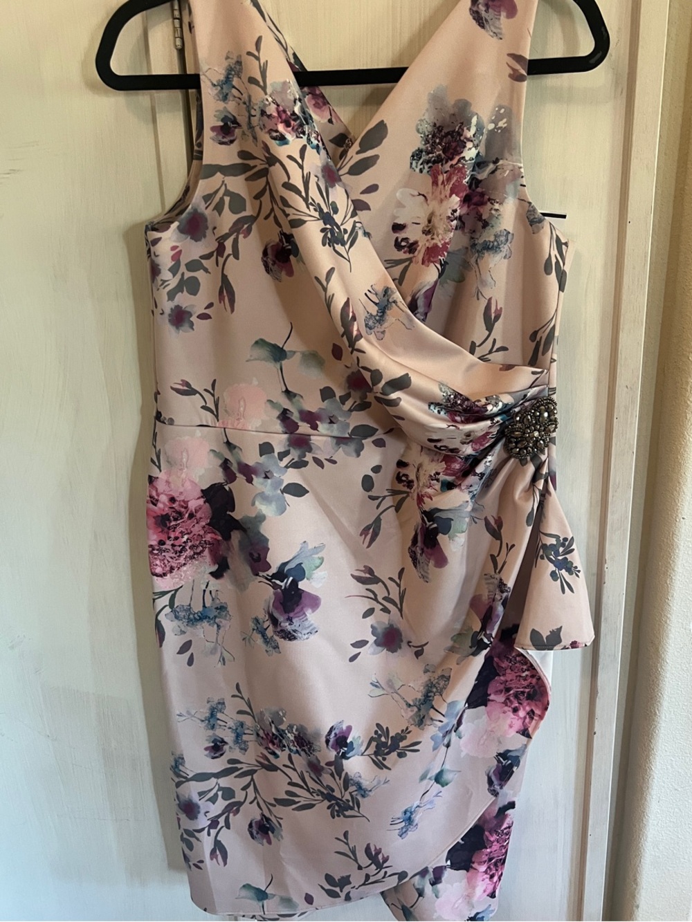 Beautiful Alex Evenings Wrap-Front Sheath Dress in Blush Pink sz 14